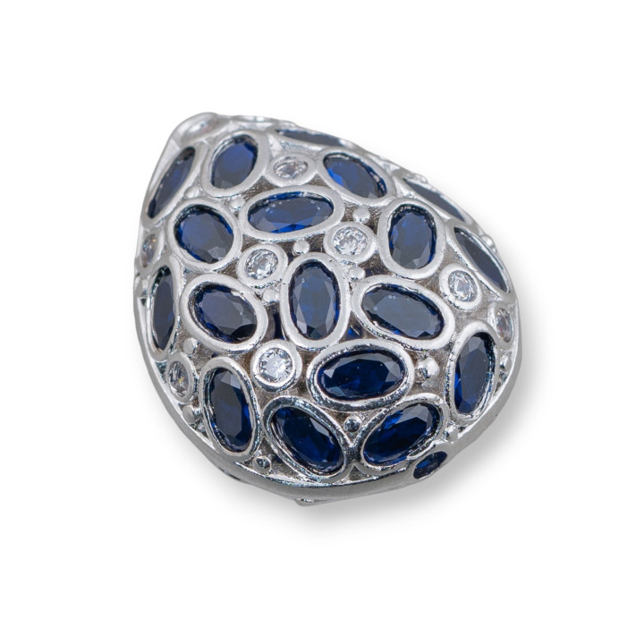 Distanziatore Componente Di Bronzo Con Zircone Incastonato Mosaic Goccia 20x25mm 2pz Rodiato Zaffiro Scuro