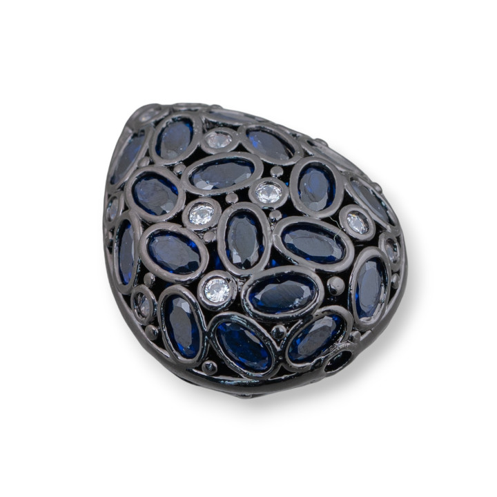 Bronze-Komponenten-Abstandshalter mit Zirkon-Set, Mosaik-Tropfen, 20 x 25 mm, 2 Stück, Ruthenium, dunkler Saphir