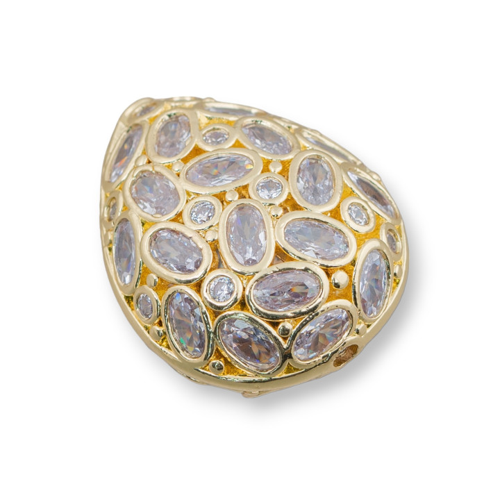 Entretoise Composant Bronze Avec Zircon Ensemble Mosaïque Goutte 20x25mm 4pcs Doré Blanc