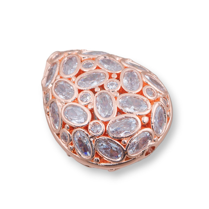 Distanziatore Componente Di Bronzo Con Zircone Incastonato Mosaic Goccia 20x25mm 4pz Oro Rosa Bianco