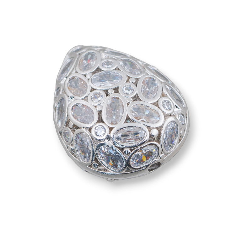 Entretoise Composant Bronze Avec Zircon Set Goutte Mosaïque 20x25mm 4pcs Rhodium Blanc