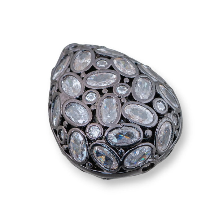 Entretoise Composant Bronze Avec Zircon Set Mosaïque Goutte 20x25mm 4pcs Blanc Ruthénium