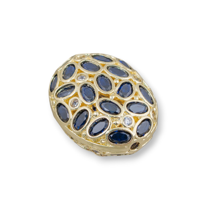 Bronze Component Spacer With Zircon Set Mosaic Oval 17x22mm 4pcs Golden Sapphire