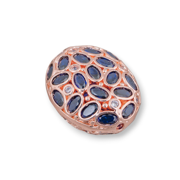 Entretoise Composant Bronze Avec Zircon Serti Mosaïque Ovale 17x22mm 4pcs Or Rose Saphir