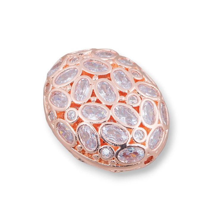 Distanziatore Componente Di Bronzo Con Zircone Incastonato Mosaic Ovale 17x22mm 6pz Oro Rosa Bianco