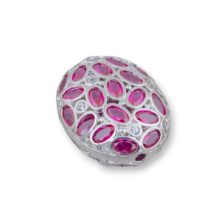 Bronze Component Spacer With Zircon Set Mosaic Oval 21x26mm 2τμχ Ρόδιο Ρουμπίνι