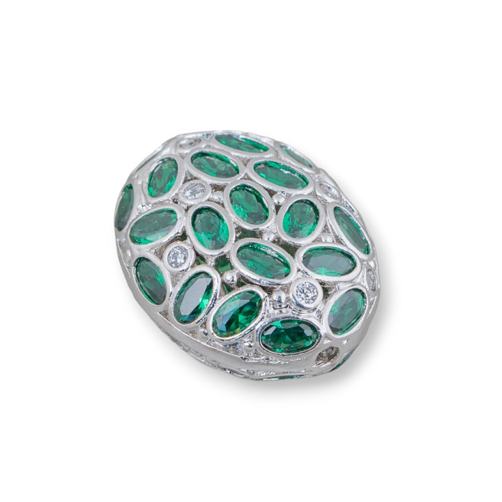 Bronze Component Spacer With Zircon Set Mosaic Oval 21x26mm 2τμχ Σμαραγδένιο με ρόδιο