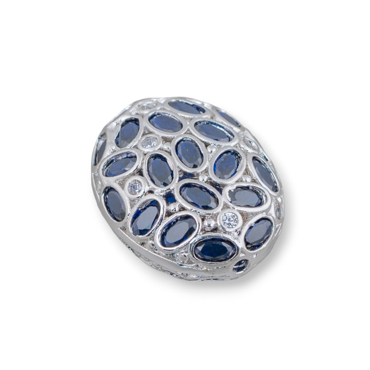 Distanziatore Componente Di Bronzo Con Zircone Incastonato Mosaic Ovale 21x26mm 2pz Rodiato Zaffiro Scuro