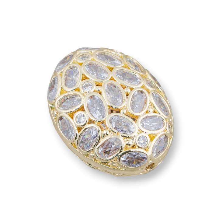 Espaciador de componentes de bronce con conjunto de circón Mosaico ovalado 21x26 mm 4 piezas Blanco dorado