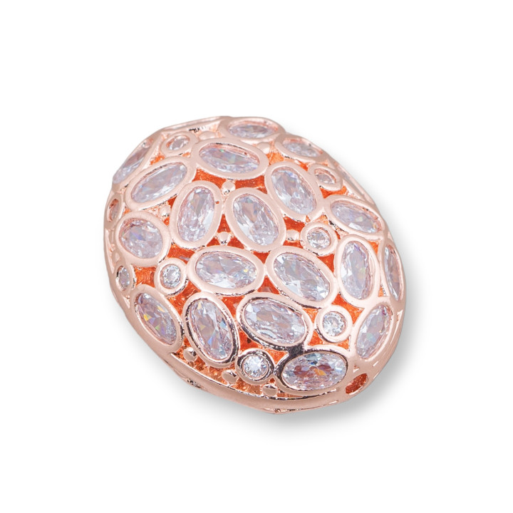 Entretoise Composant Bronze Avec Zircon Set Mosaïque Ovale 21x26mm 4pcs Or Rose Blanc