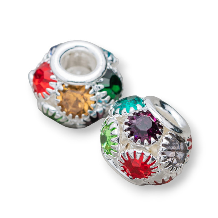 Bolas Espaciadoras Laton Y Strass 12mm Ancho Agujero 34pz Multicolor Plata
