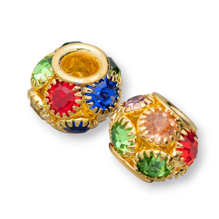 Bolas Espaciadoras Laton Y Strass 14mm Ancho Agujero 28pz Multicolor Dorado