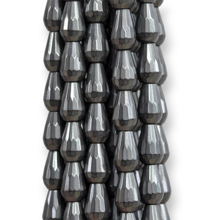 Hematite Faceted Briolette Drops 05x08mm Semi-opaque Natural