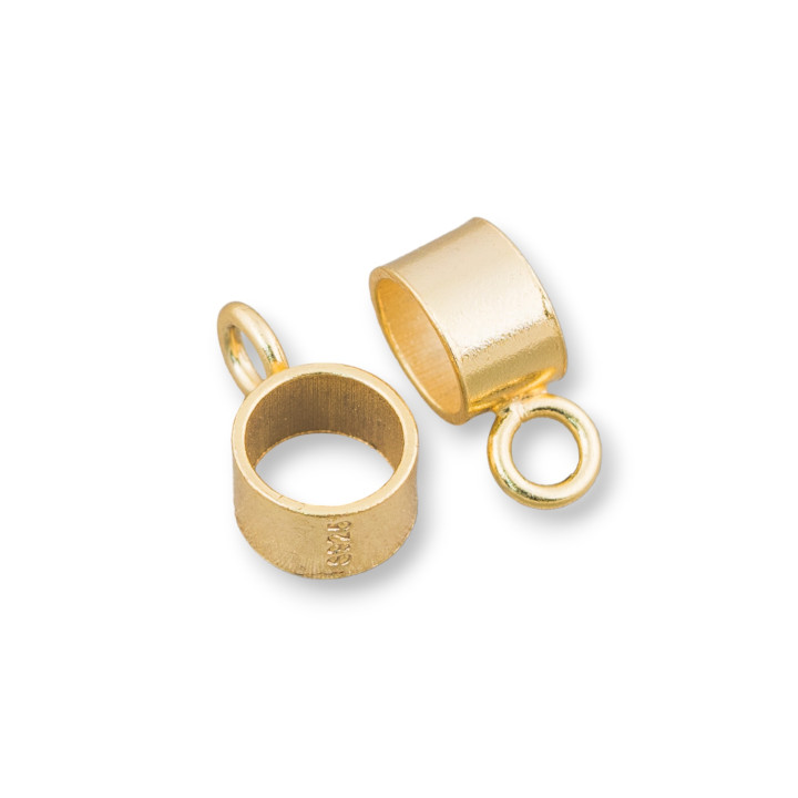 Gancio Per Pendente Di Argento 925 Tubolare Con Foro 5mm E Anellino 4mm 18pz Dorato