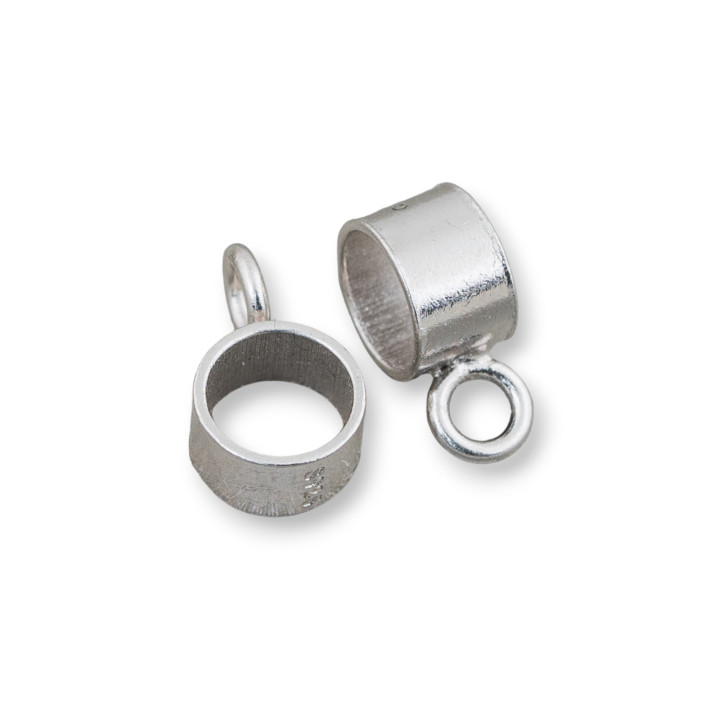 Gancio Per Pendente Di Argento 925 Tubolare Con Foro 5mm E Anellino 4mm 18pz Rodiato