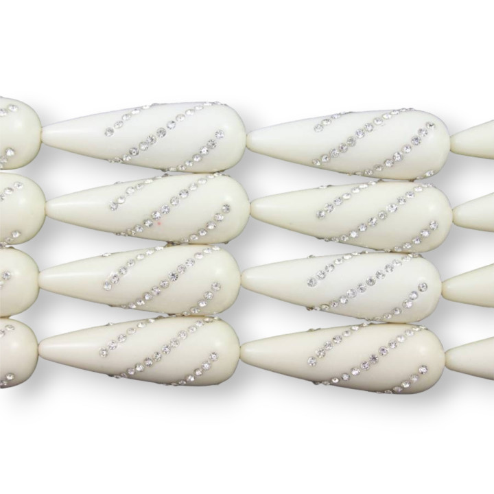 Tropfen 2 Löcher mit Strass 15x40mm Knochenpaste 10St