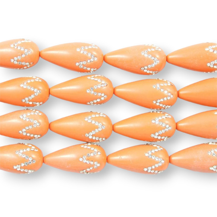Drop 2 Löcher mit Strass 16x30mm Orange Coral Paste 13St