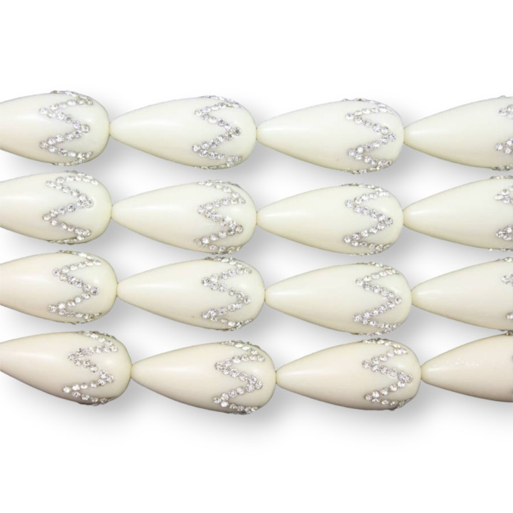 Goccia 2 Fori Con Strass 16x30mm Pasta Di Osso 13pz