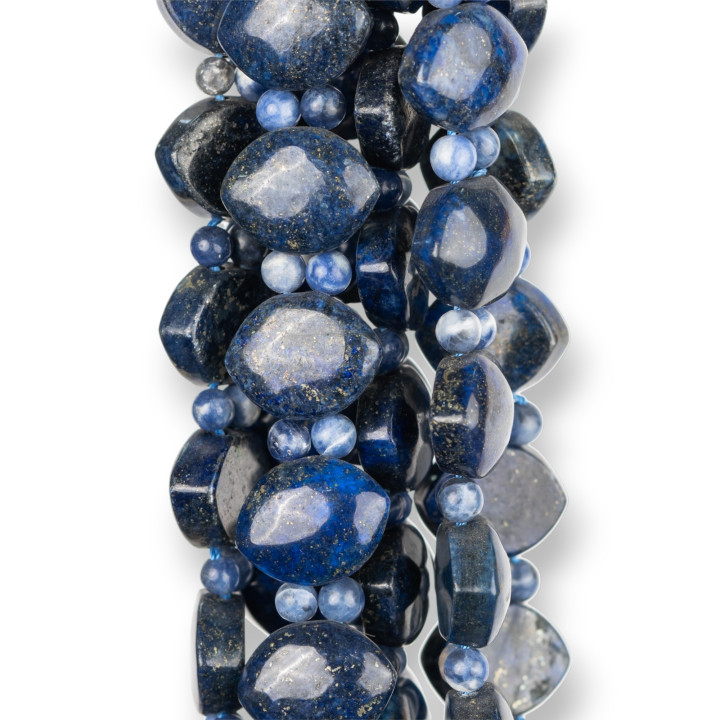 Blauer Lapislazuli, grob, oval, flach, 2 Löcher, 16 x 12 mm