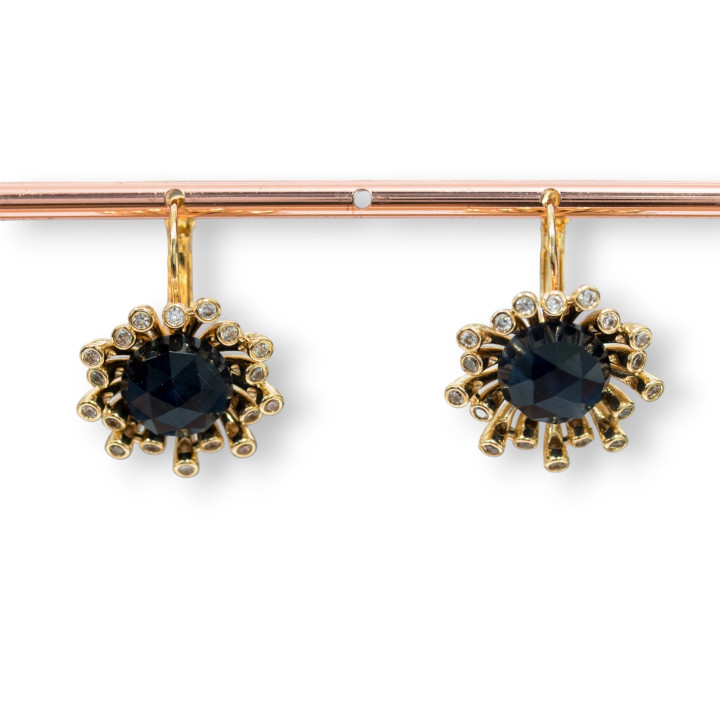 Bronze Closed Hook Earrings With Zircons And Cat's Eye 22x29mm Golden Black
