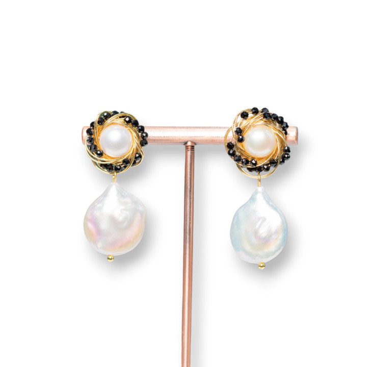 925 Silver Stud Earrings With Bronze Processing And Stones 17x40mm