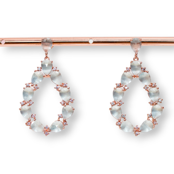 Bronze Cat Eye Ohrstecker Drop Set mit Zirkonen 25,5 x 44 mm Rose Gold Petrol