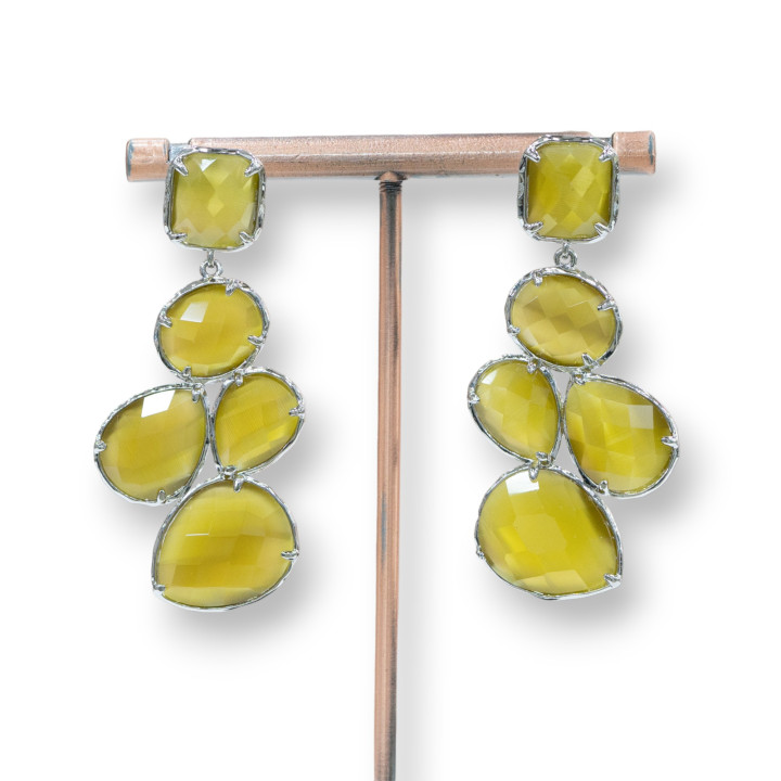 Bronze Stud Earrings With Cat's Eye Set 10 Cabochons 24x53mm Rhodium Plated Olive