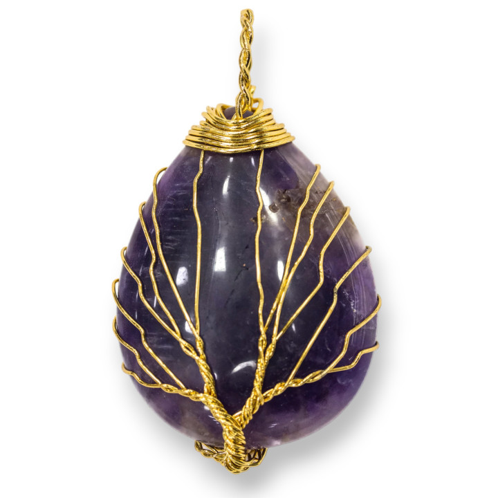 Semiprecious Stone Pendant Drop Tree of Life on Brass Wire 26x45mm 2pcs