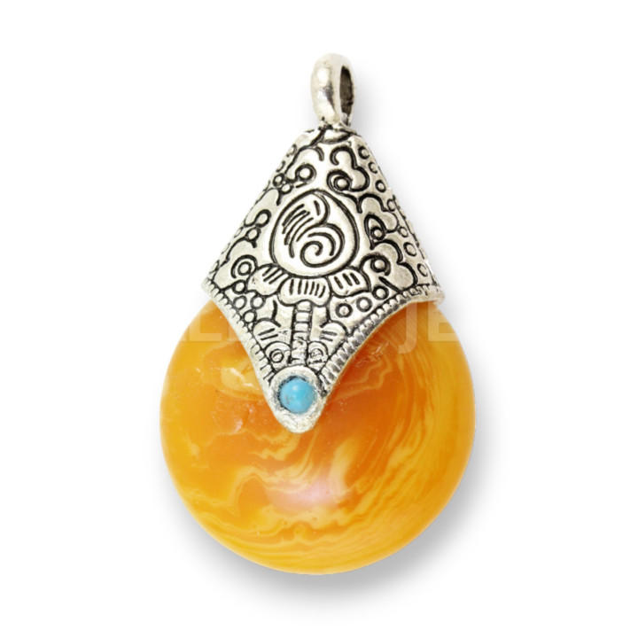 Pendentif Résine Imitation Ambre Avec Laiton 27x45mm