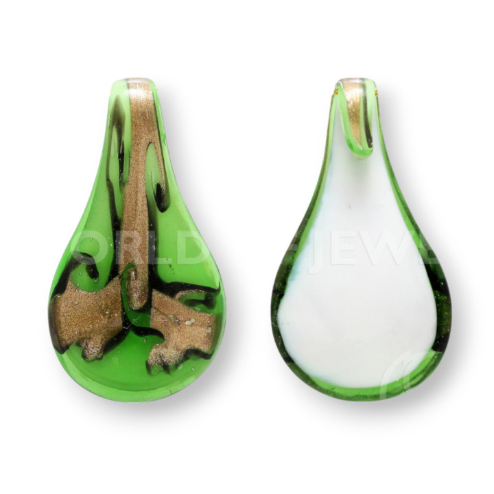 Pendente Di Vetro Di Murano A Fantasia 34x62mm - 2pz Verde