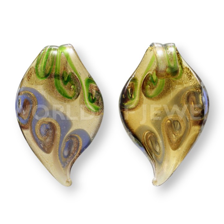 Pendentif en verre de Murano avec fantaisie 40x63mm - 2pcs Marron
