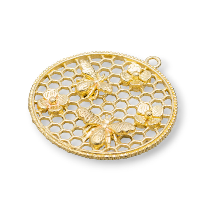 Hive Circle Bronze Composant Pendentif Avec Abeilles Et Fleurs 30x33mm 12pcs