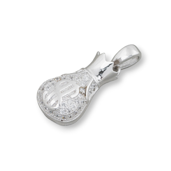 Colgante De Plata De Ley 925 Con Circonitas Bolsa De Dinero 09x22mm 2pcs Rodio