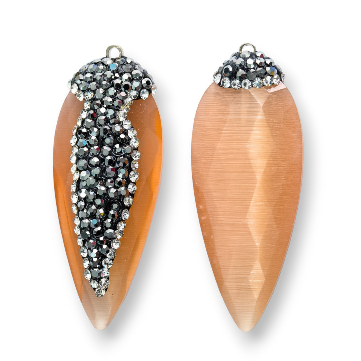 Pendenti Di Occhio Di Gatto Con Marcasite 17x42mm 8pz Bianco e Arancio