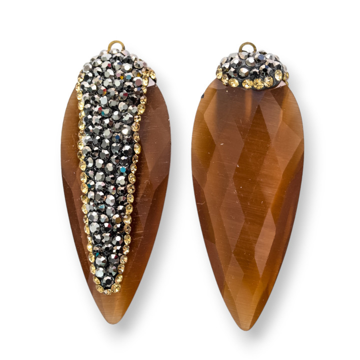 Colgantes Ojo de Gato Con Marcasita 17x42mm 8pcs Dorado y Marrón