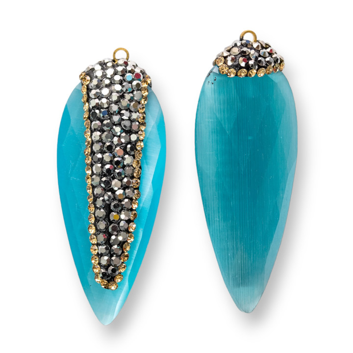 Colgantes Ojo de Gato Con Marcasita 17x42mm 8pcs Oro y Turquesa