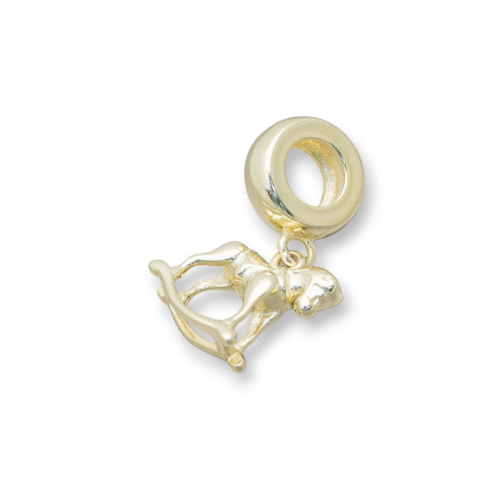 Pendentifs Charms Argent 925 Grand Trou Cheval à Bascule 4pcs Doré