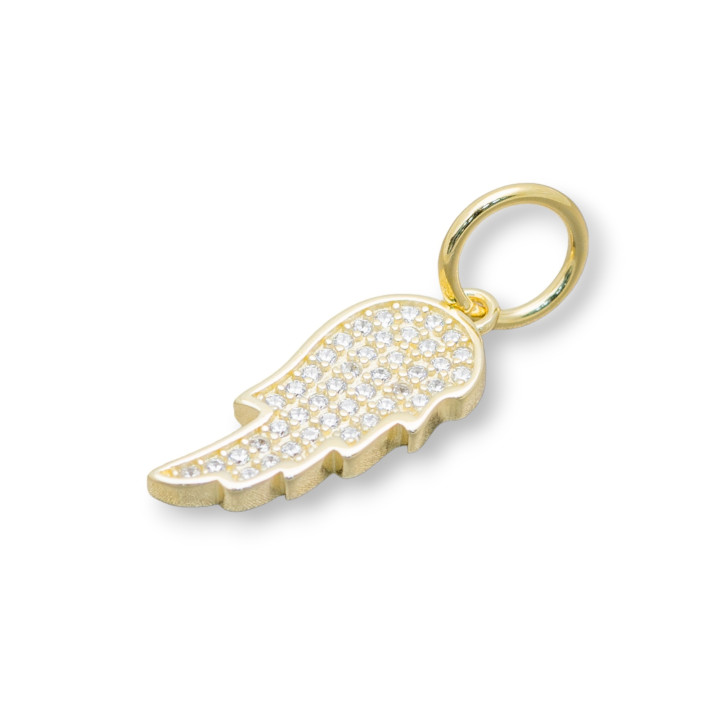 Anhänger Charms aus Silber 925 breites Loch mit Zirkonen Flügel 5 Stk. golden