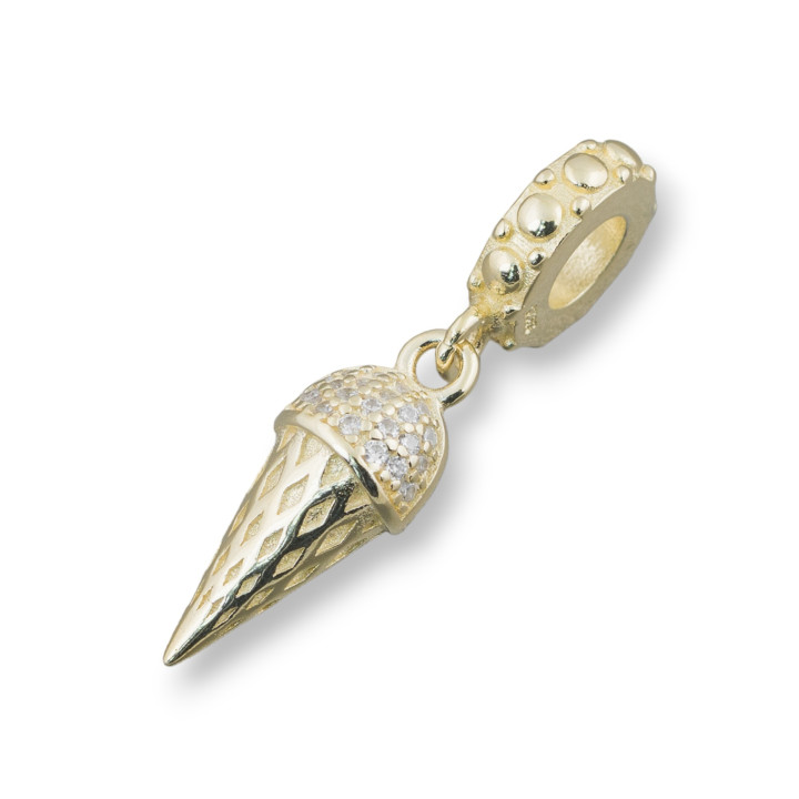Anhänger Charms aus Silber 925 breites Loch mit Zirkonia Ice Cream 3St Golden