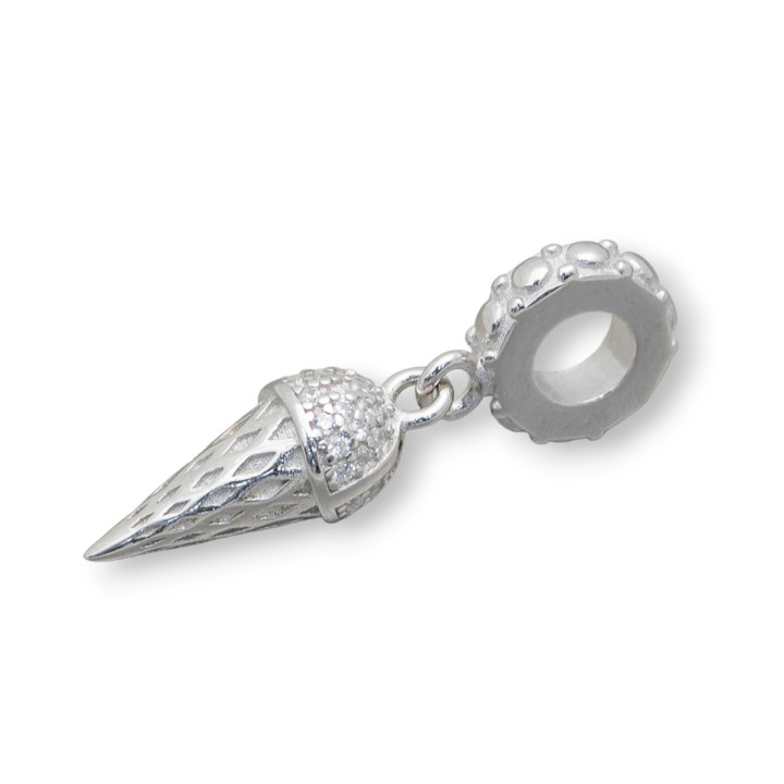 Anhänger Charms aus Silber 925 breites Loch mit Zirkonen Eis 3St Rhodium