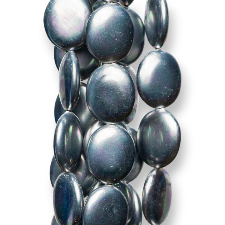 Perles de Majorque Gris Argent Plat Ovale 13x15mm