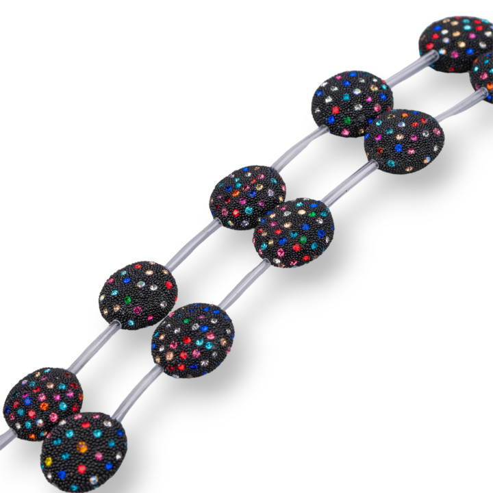 Perline A Filo Connettore Nero Con Strass Multicolor Tondo Piatto 20mm 10pz