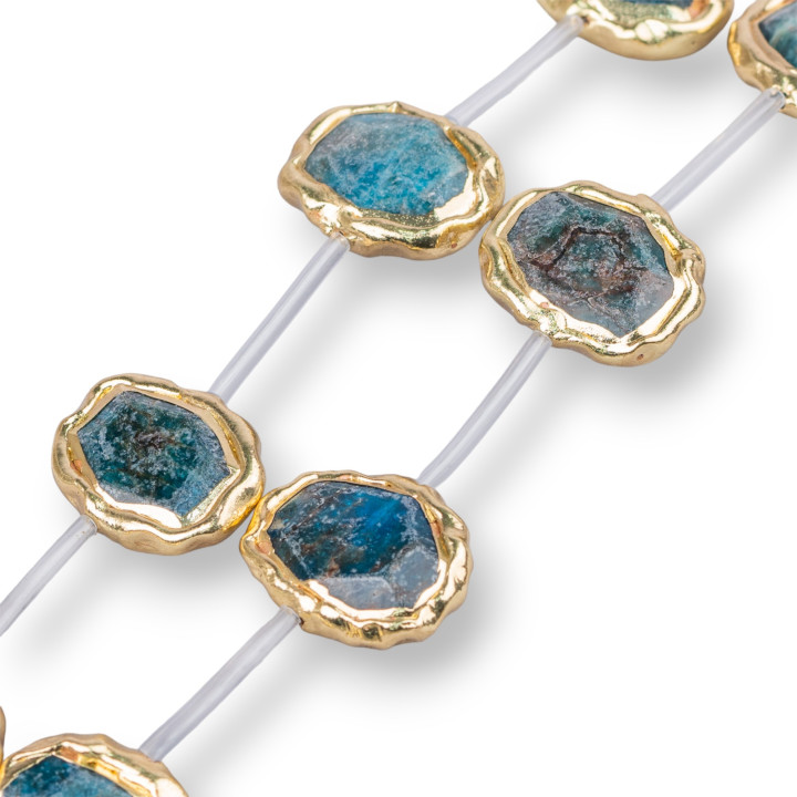 Perline A Filo Di Apatite Grezzo Scuro Bordato Oro Sasso Irregolare Piatto Sfaccettato 18-28mm 9pz