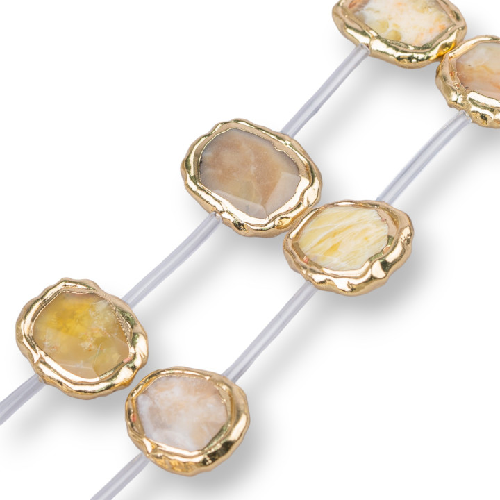 Abalorios de ópalo amarillo con borde dorado Piedra irregular facetada plana 18-28 mm 9 piezas