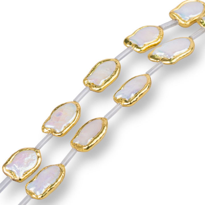 Perline A Filo Di Perle Di Fiume Barocche Bordate Oro Pesciolino 12pz