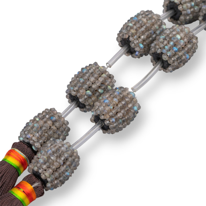 Indian Faceted Labradorite Strand Beads Machine Cut Barrel 16x18mm 4 τμχ
