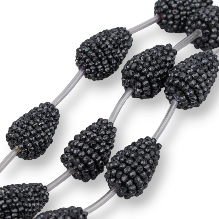 Black Spinel Blackberry Drop Faceted Indian Machine Cut Strand Beads 15x20mm 4 τμχ