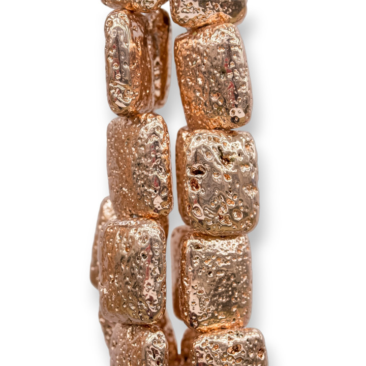Lavastein, rosévergoldet, flaches Rechteck, 12 x 16 mm