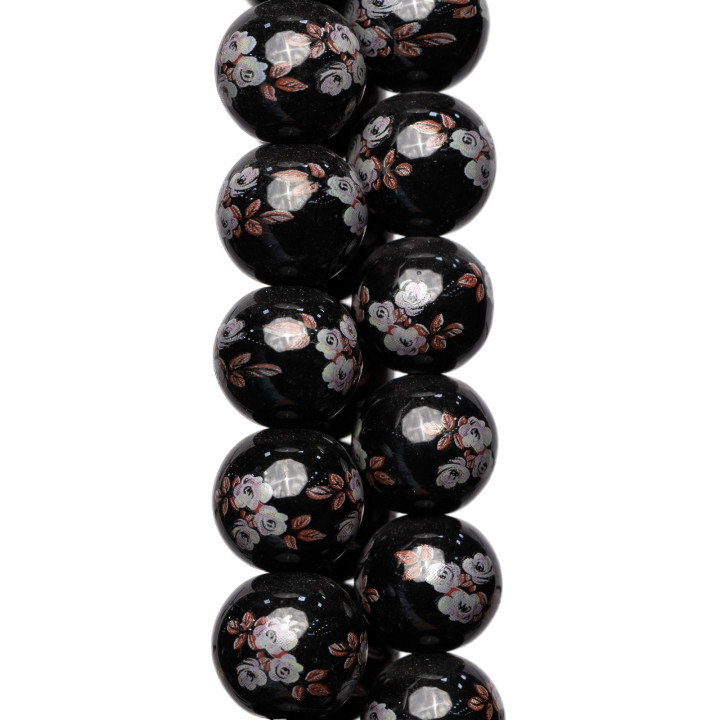 Μαύρο Κεραμικό Με Floral Print Λείο Στρογγυλό 18mm