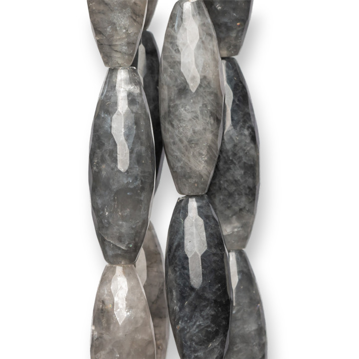 Faceted Rice Grey Quartz 14x40mm